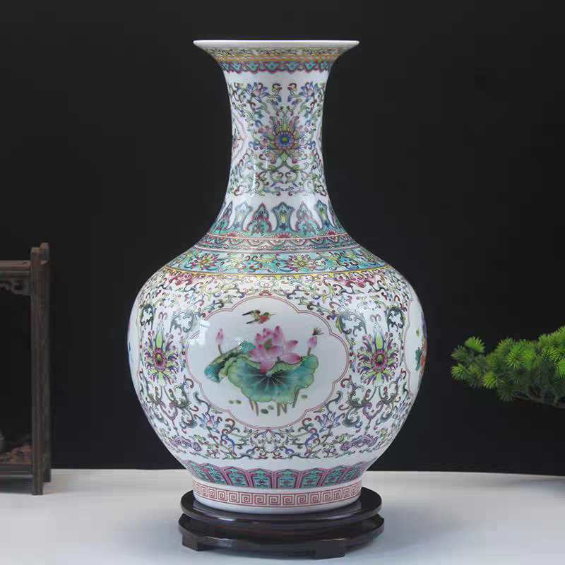 景德镇陶瓷器仿古珐琅彩花瓶摆件明清古典插花瓷瓶中式客厅装饰品