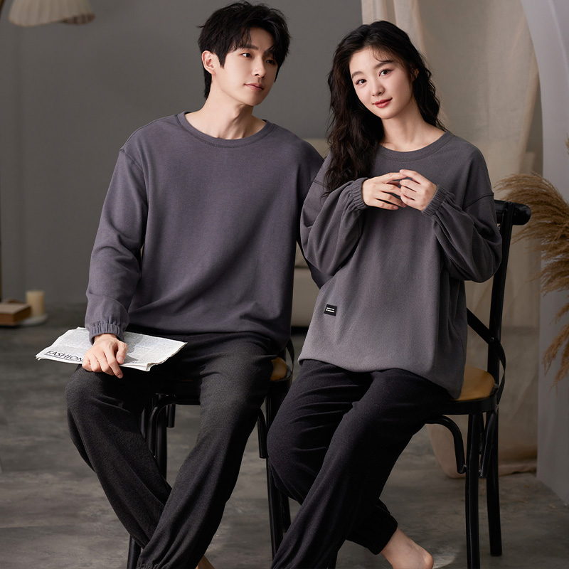 莉莉家阳离子绒套头情侣高级灰睡衣秋冬款加厚加绒保暖家居服