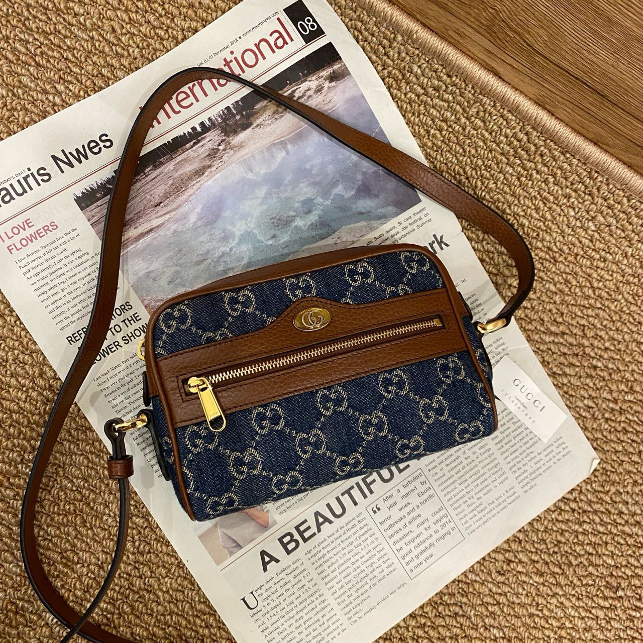 99新 GUCCI/古驰 丹宁牛仔斜挎相机包
