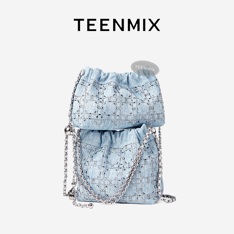 天美意2025新款带钻云朵包高级感轻奢百搭牛皮链条斜挎女士包包