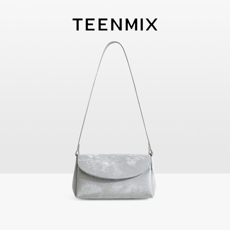 Teenmix/天美意2025新款新中式褶皱包牛皮单肩包夏季斜挎通勤女包