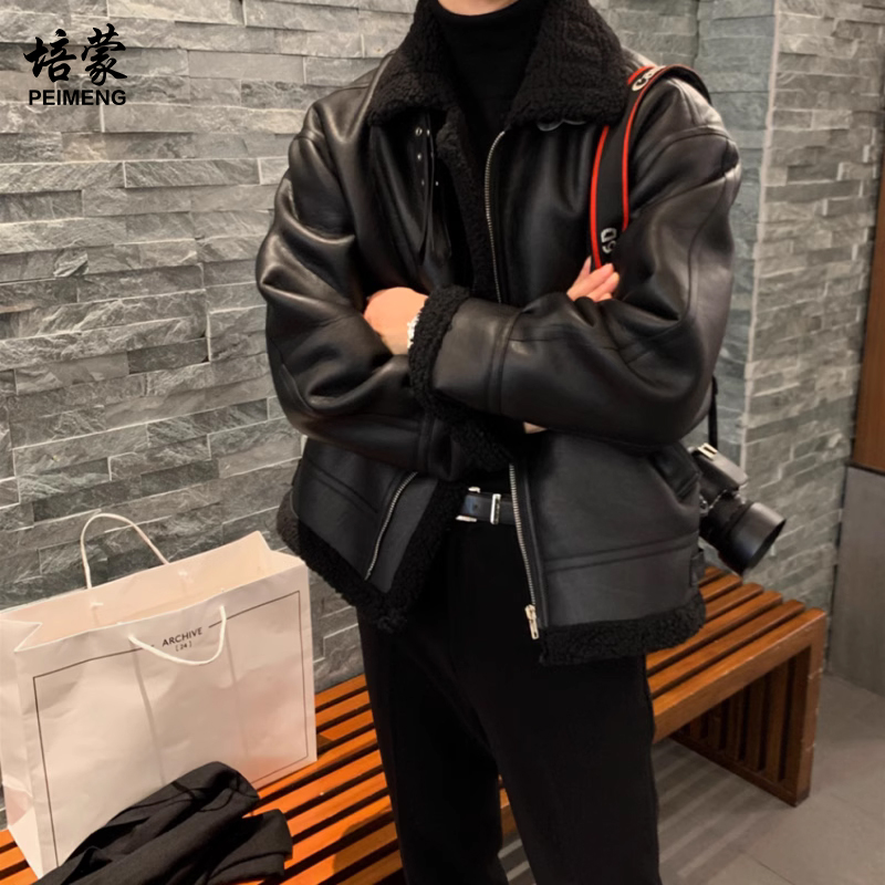 黑色pu皮夹克男士秋季潮牌美式痞帅机车服高级感痞帅短裤工装外套