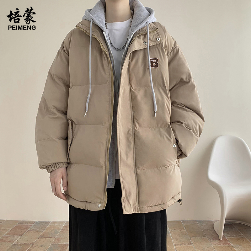 假两件连帽棉服男冬季加厚保暖棉衣外套潮牌美式复古宽松休闲棉袄