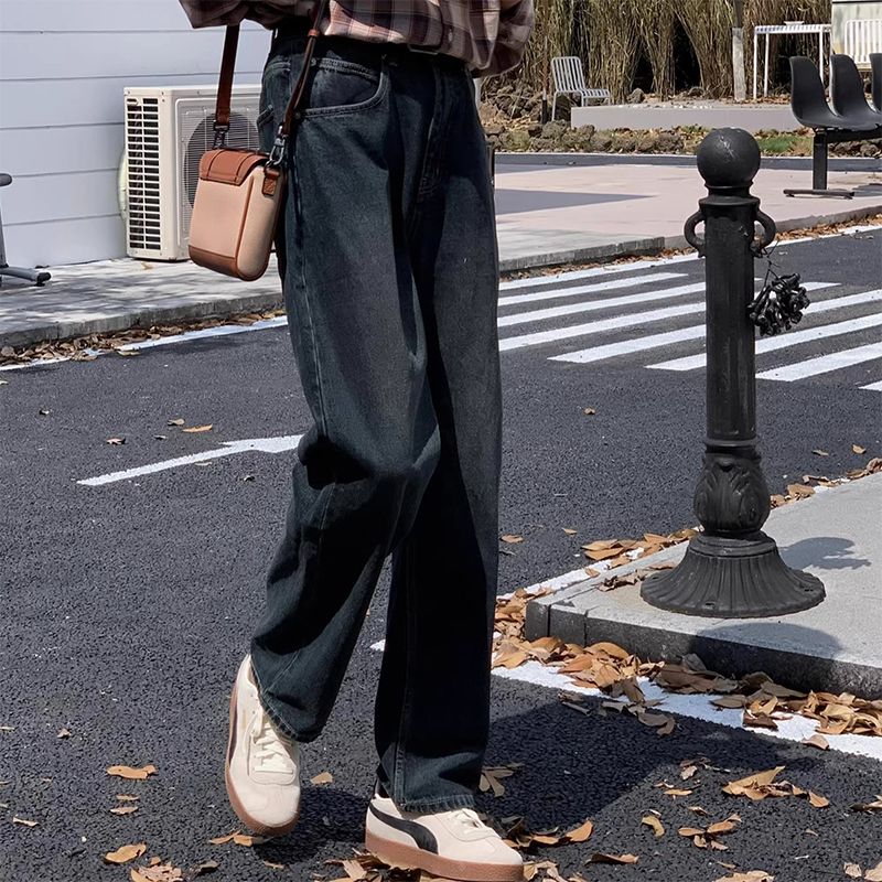 直筒水洗牛仔裤男士秋季港风复古做旧长裤美式潮流重工高端休闲裤