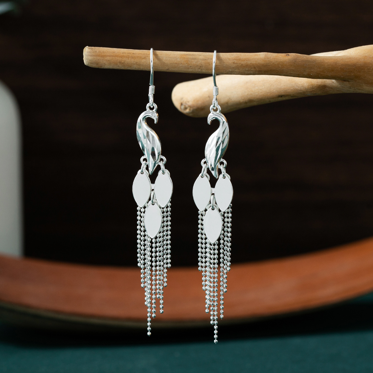 足银耳饰 足银凤回头车花工艺长流苏精致百搭大方气质耳环6239