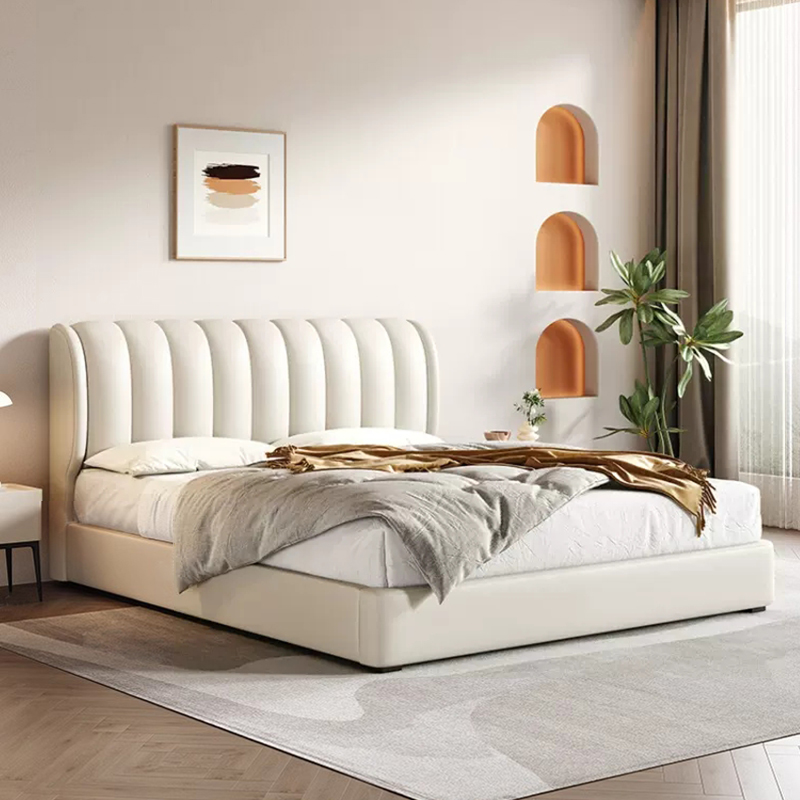 北欧极简真皮床轻奢现代双人床意式网红主卧婚床1.8米