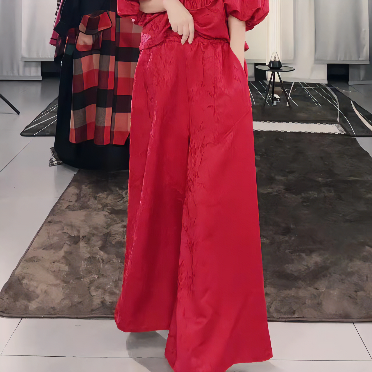 2024秋季新款提花休闲高腰阔腿裤女高级气质时尚宽松百搭个性长裤