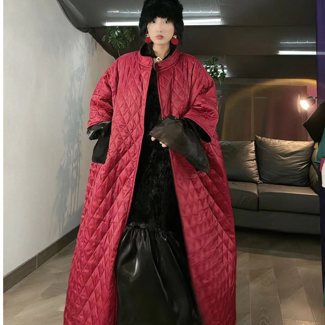 2023冬季新款长款两面穿棉服女小众设计休闲宽松百搭过膝款棉袄潮