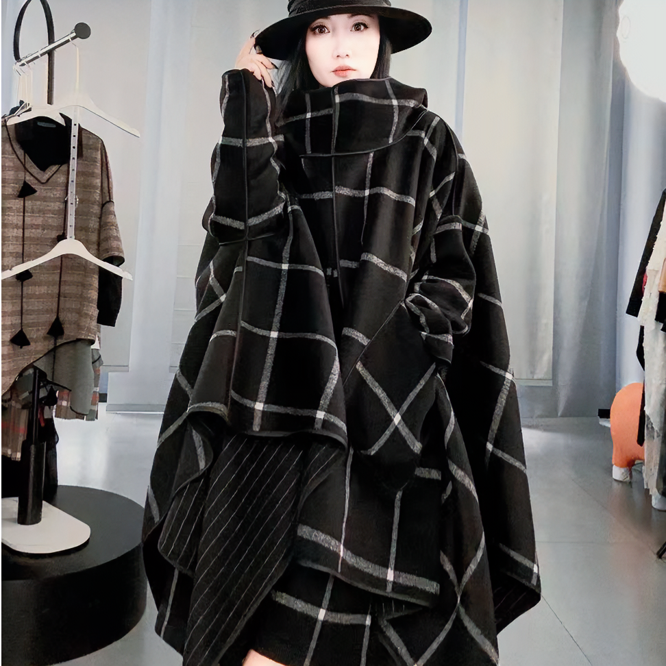 2025秋冬新款不规则甩帽两面穿斗篷女高级感小众设计个性大衣外套