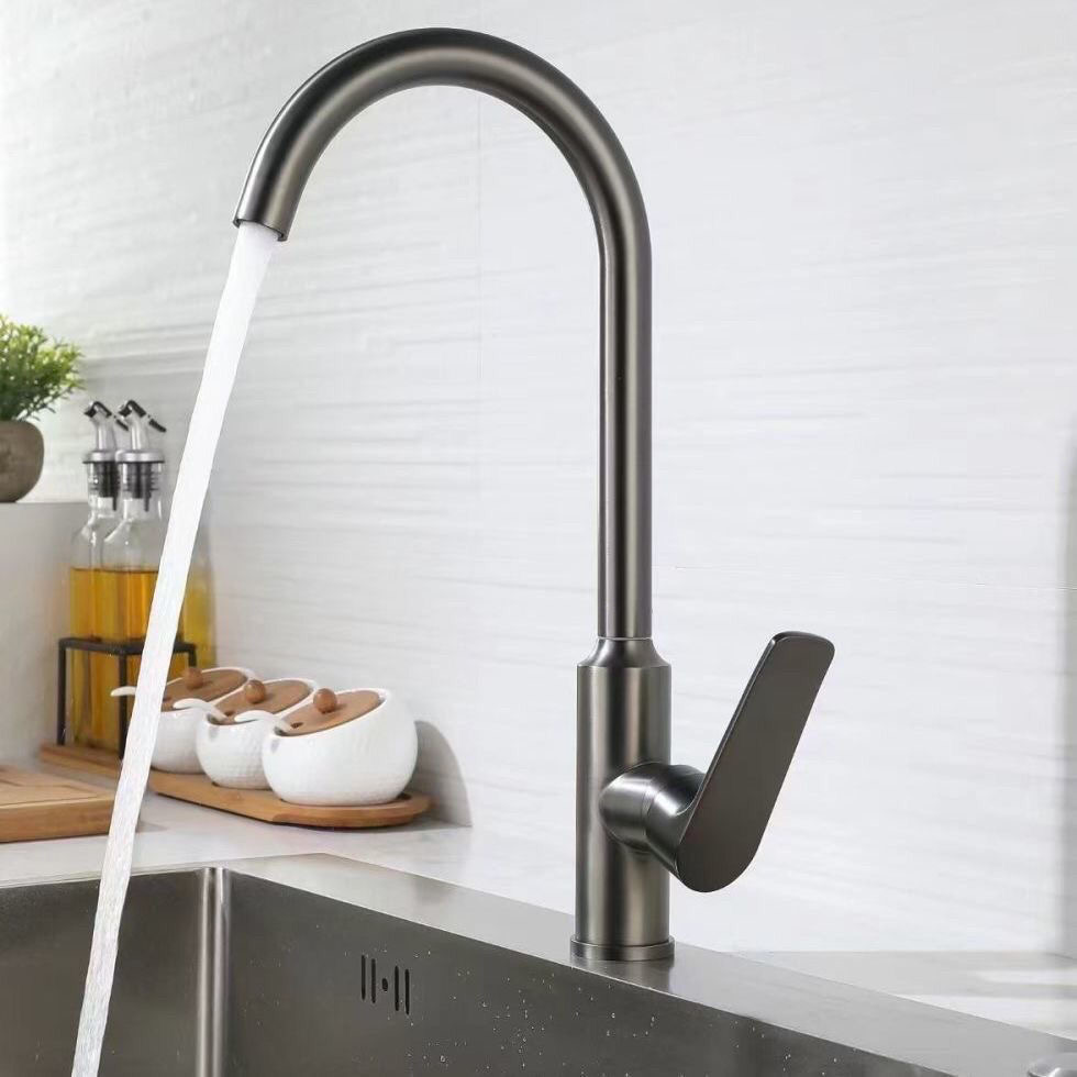 304不锈钢枪灰色菜盆冷热水龙头360°旋转水槽水龙头实心加厚主体