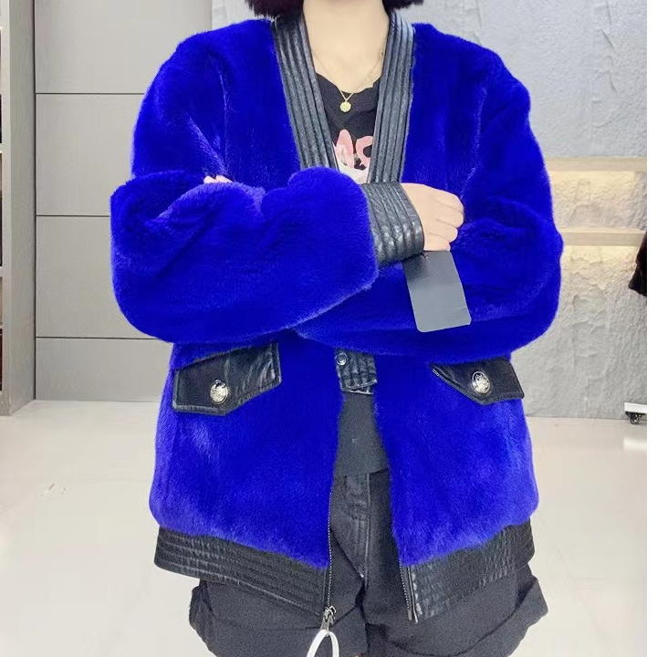 235558【DC】女装反季撤柜水貂皮草外套蓝