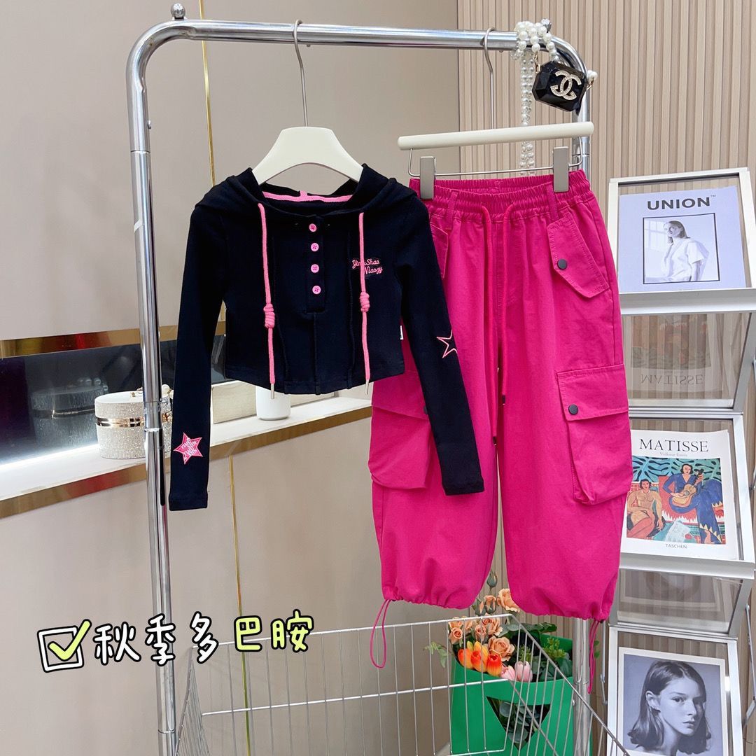 女童秋季新款2024时尚儿童长袖T恤潮款时尚休闲工装裤爆款两件HB