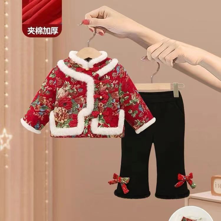 女童套装汉服冬装2024新款女宝宝周岁礼服儿童冬季国风过年拜年GS