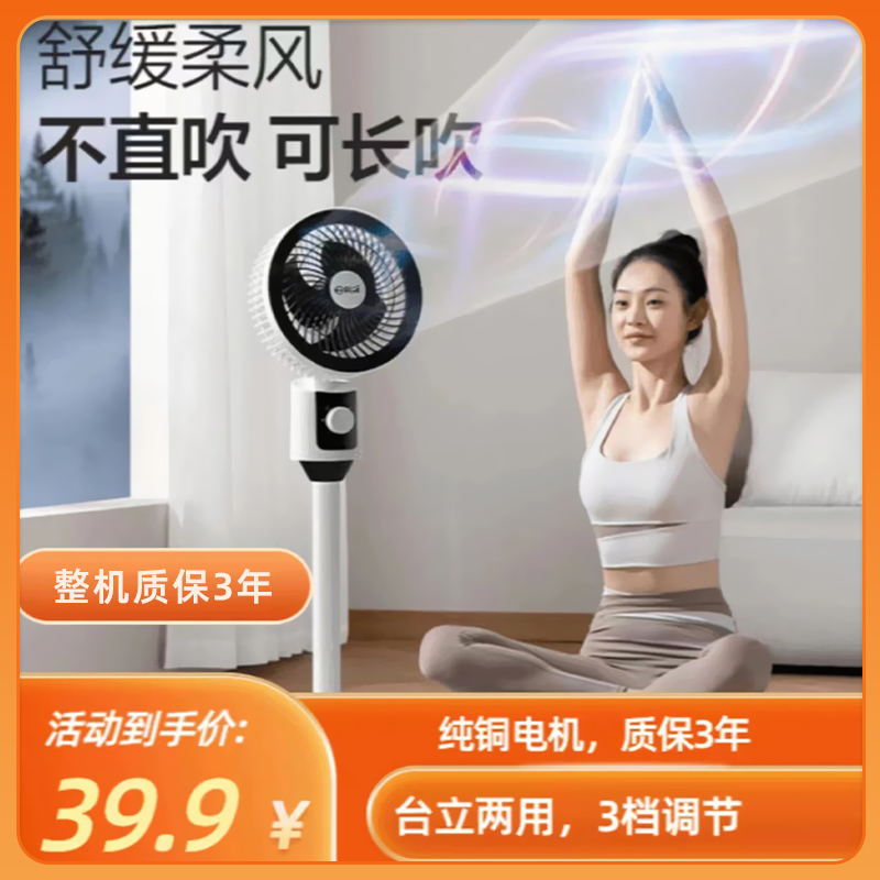 空气循环 扇大风力落 地扇电扇 家用台式两用静音车用电扇