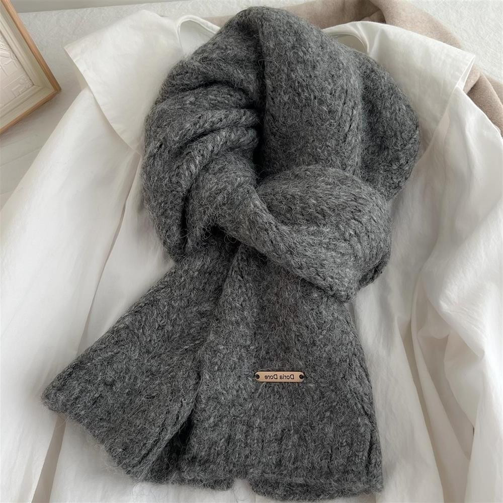 学生羊毛混纺女针织情侣毛线围脖新款围巾冬季冬羊驼毛纯色高级感