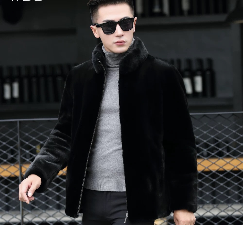 宝嘉美男士立领休闲水貂皮短款夹克
