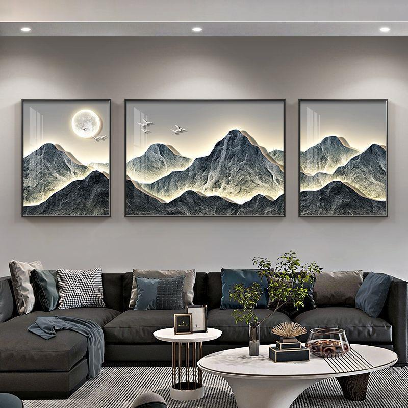 轻奢大气客厅装饰画新中式背有靠山高级感沙发背景墙三联画寓意好