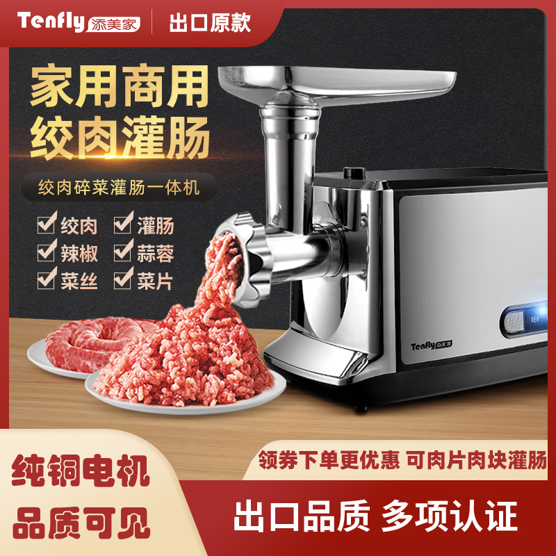 Tenfly小型绞肉灌肠机家用推荐电动大容量不锈钢绞馅菜神器一体机