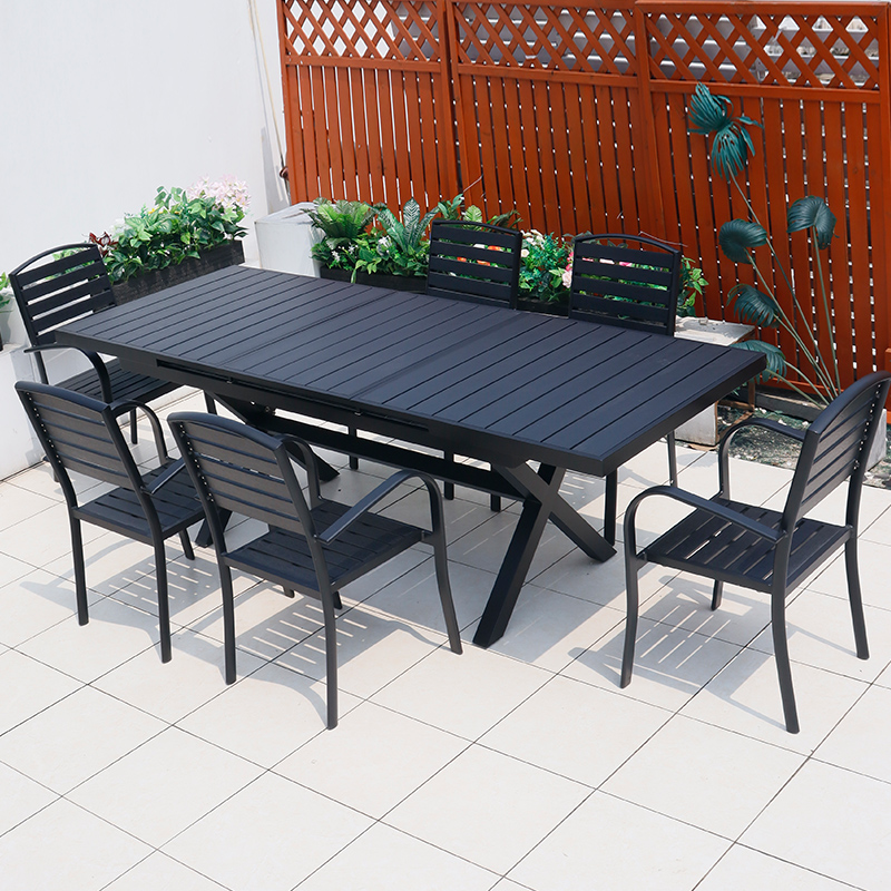 户外桌椅塑木室外庭院花园餐桌露天阳台休闲拉伸台防腐木桌椅组合