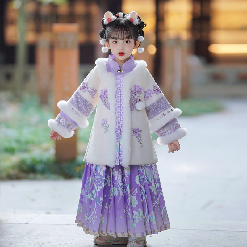汉服女童秋冬儿童古风古装中国风小女孩超仙唐装冬季拜年服连衣裙
