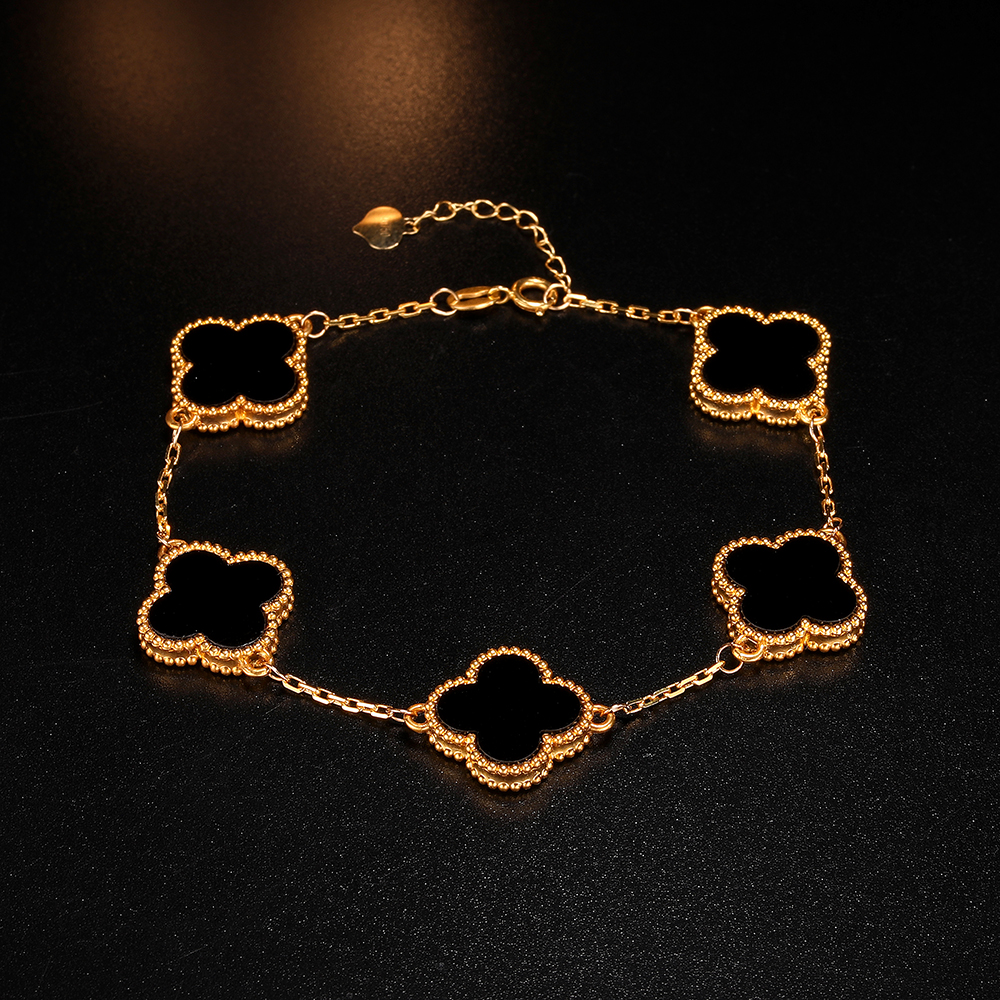 【小凤】18K金黑玛瑙10/13/15mm四叶【重金版】手链 百搭经典