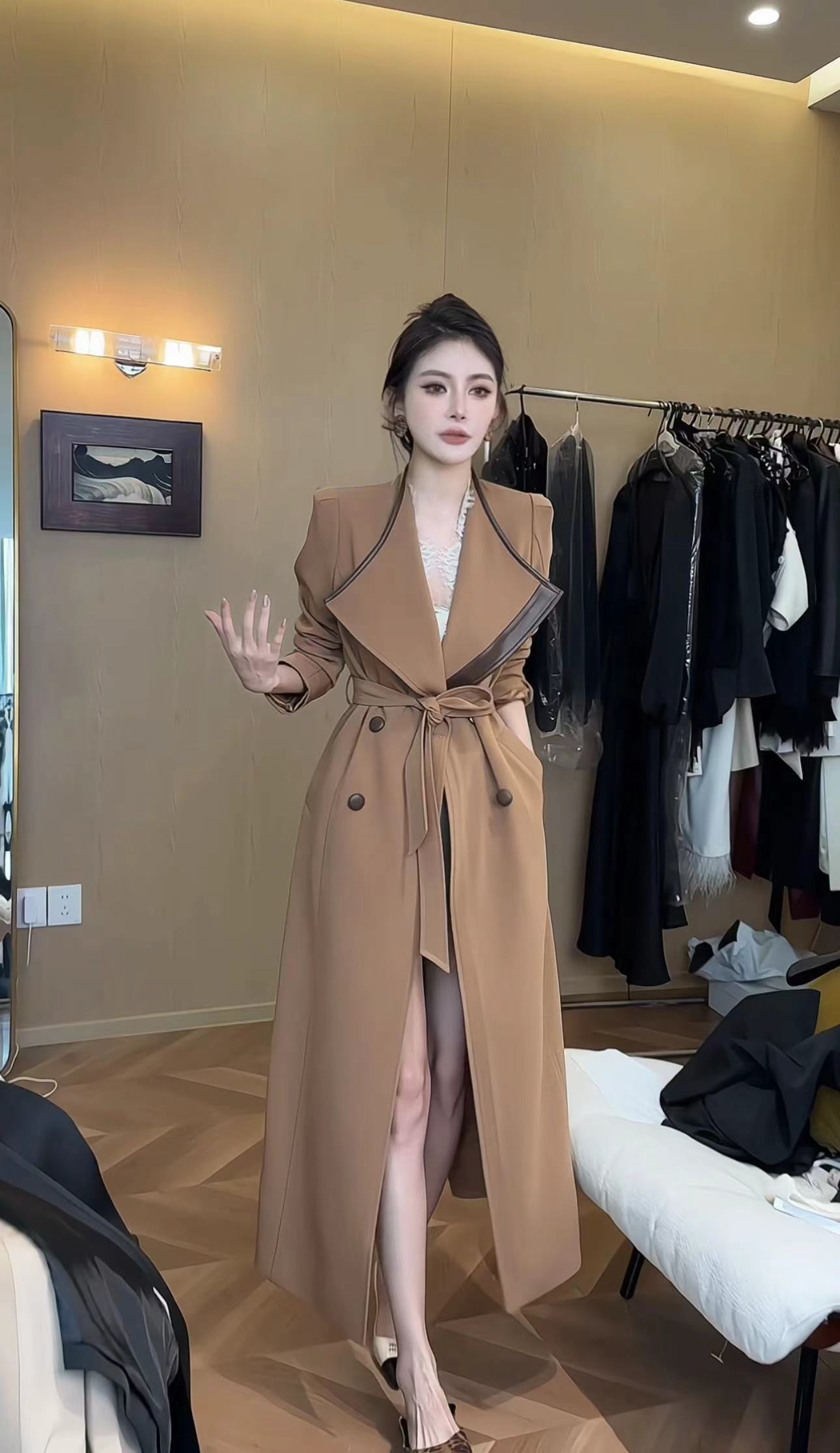 2024新款气质显瘦收腰中长款修身风衣ZY24564