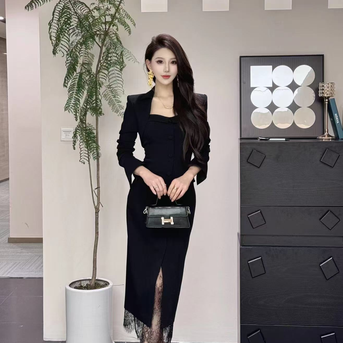 【精选优品】新款时尚气质轻奢修身开叉女装套装XT24521