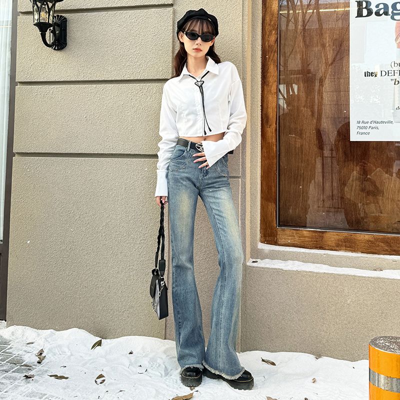 原创设计感 2024秋冬新款复古怀旧高街牛仔裤拉链直筒阔腿裤3647