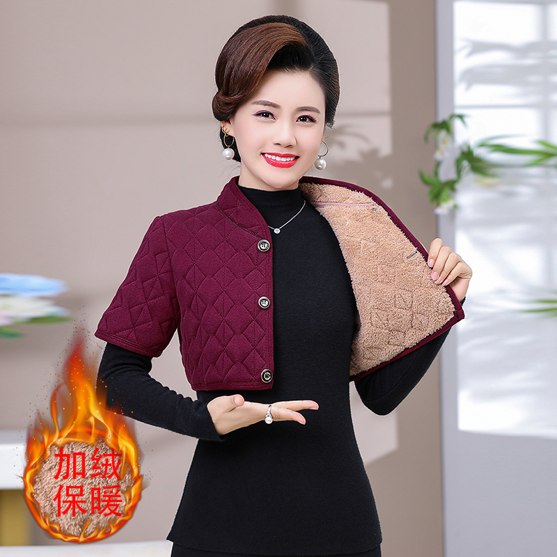 秋冬季中老年女士加绒护肩膀颈椎坎肩月子神器防寒保暖披肩加厚