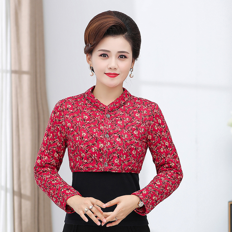 中老年女装长袖护肩妈妈防寒保暖坎肩秋冬加厚碎花小马甲短款背心