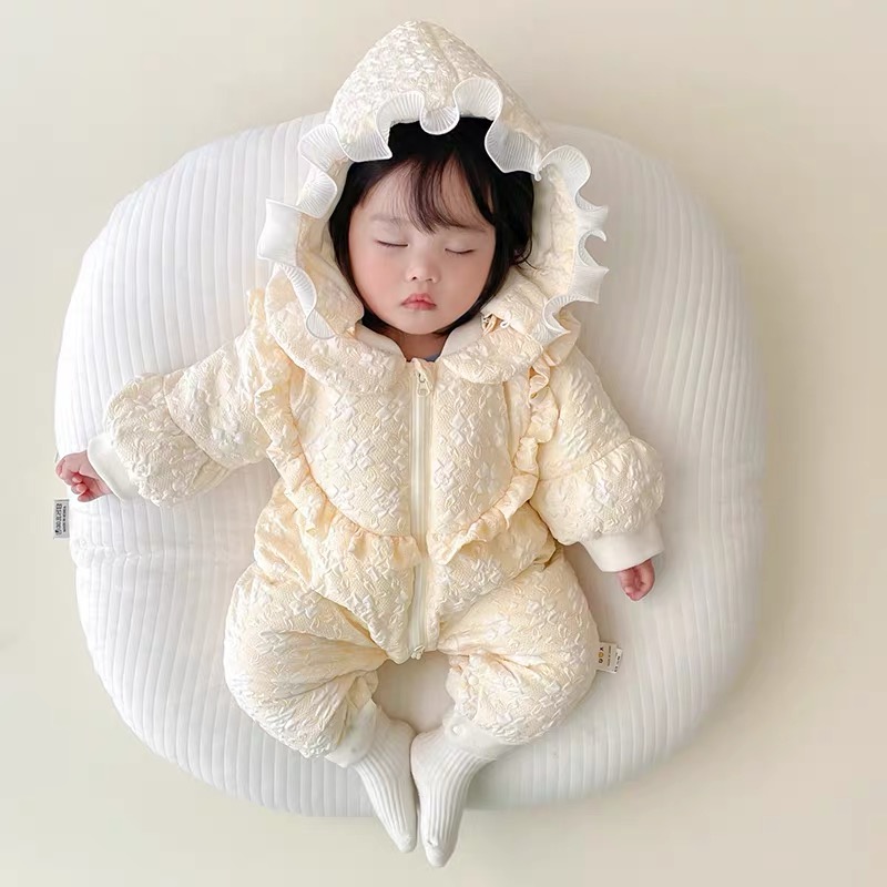 婴儿连体衣棉服冬季婴幼儿加绒加厚棉袄爬服女宝冬装衣服外出抱衣