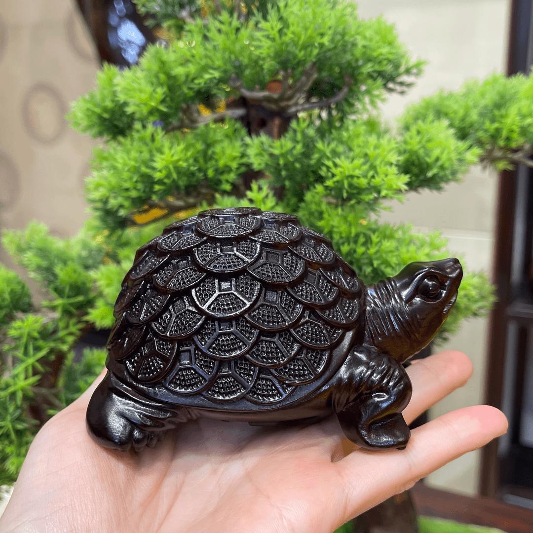 黑檀木雕金钱龟纯手工天然木头雕刻带八卦风水摆件（长11宽7高7cm）