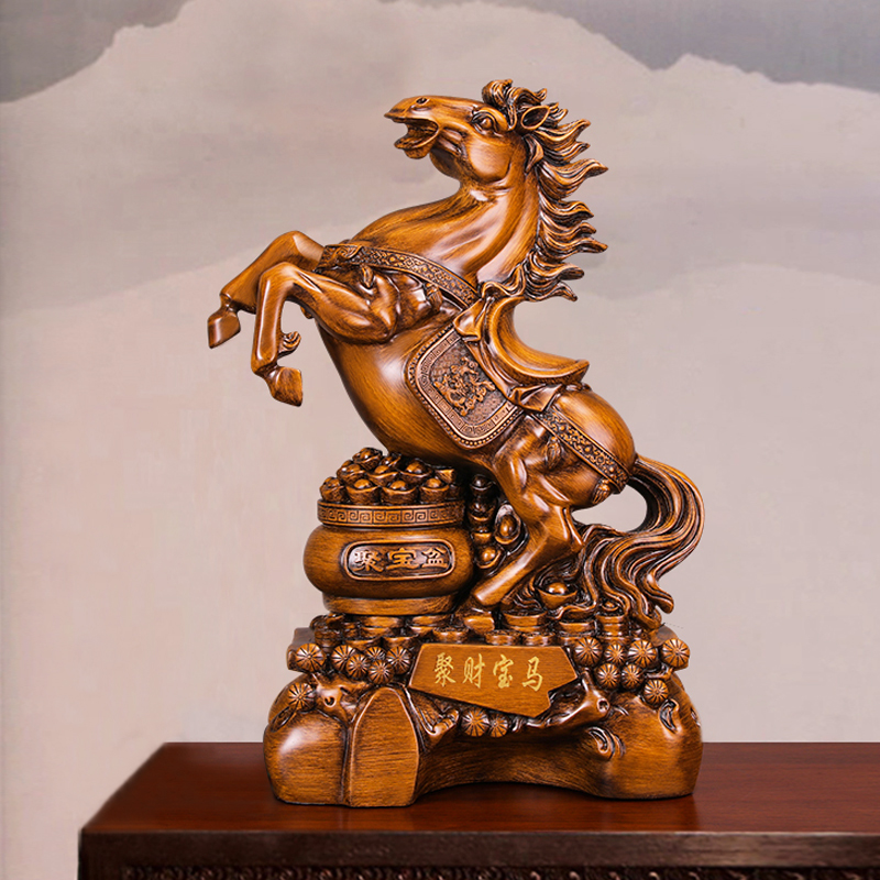 马上有钱工艺品生肖摆件一对办公室桌面马拉车装饰立马成功吉祥物