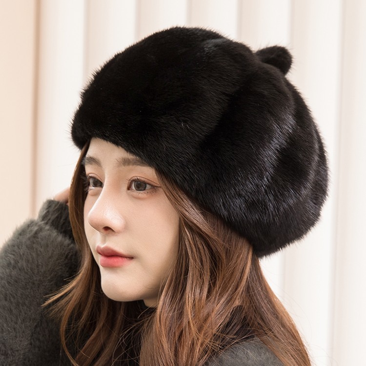 冬季女士新款整貂皮水貂毛软体贝雷南瓜帽貂皮蓓蕾帽韩版时尚百搭