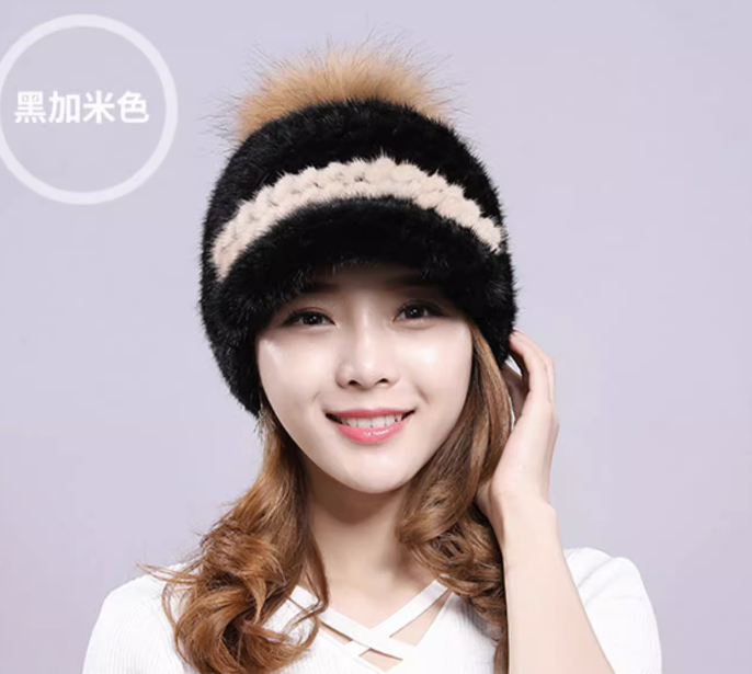 鸭舌帽子女新款时尚秋冬季皮草水貂毛棒球帽保暖貂皮帽狐狸球