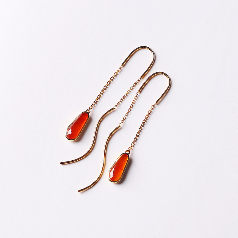 名玉艺术 天然缅甸翡翠 18K金镶嵌 冰种红翡耳饰