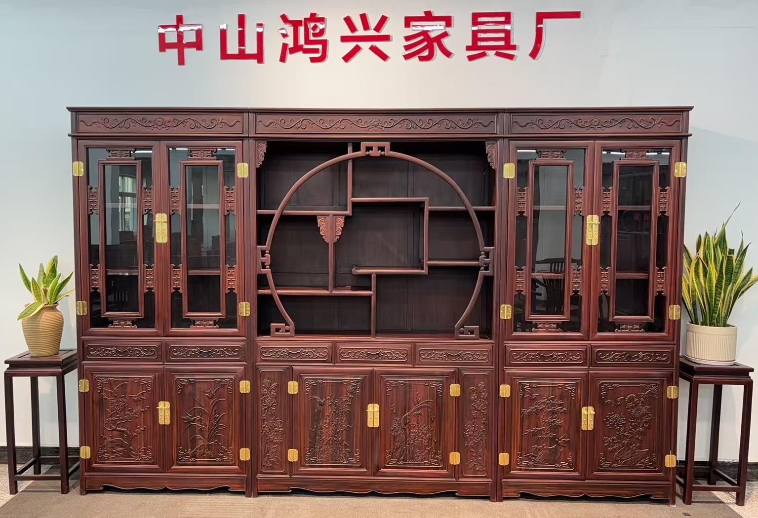 实木新古典轻奢雕花书柜家用别墅办公室隔断书房收纳储物陈列摆件