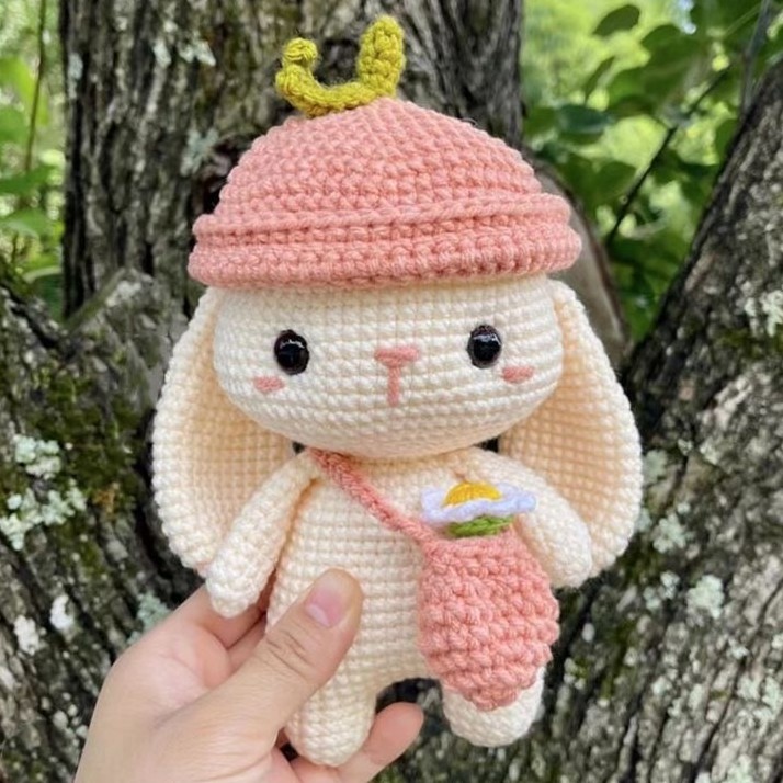 春游兔手工钩针diy自制编织材料包可爱兔子挂件玩偶解闷练手礼物