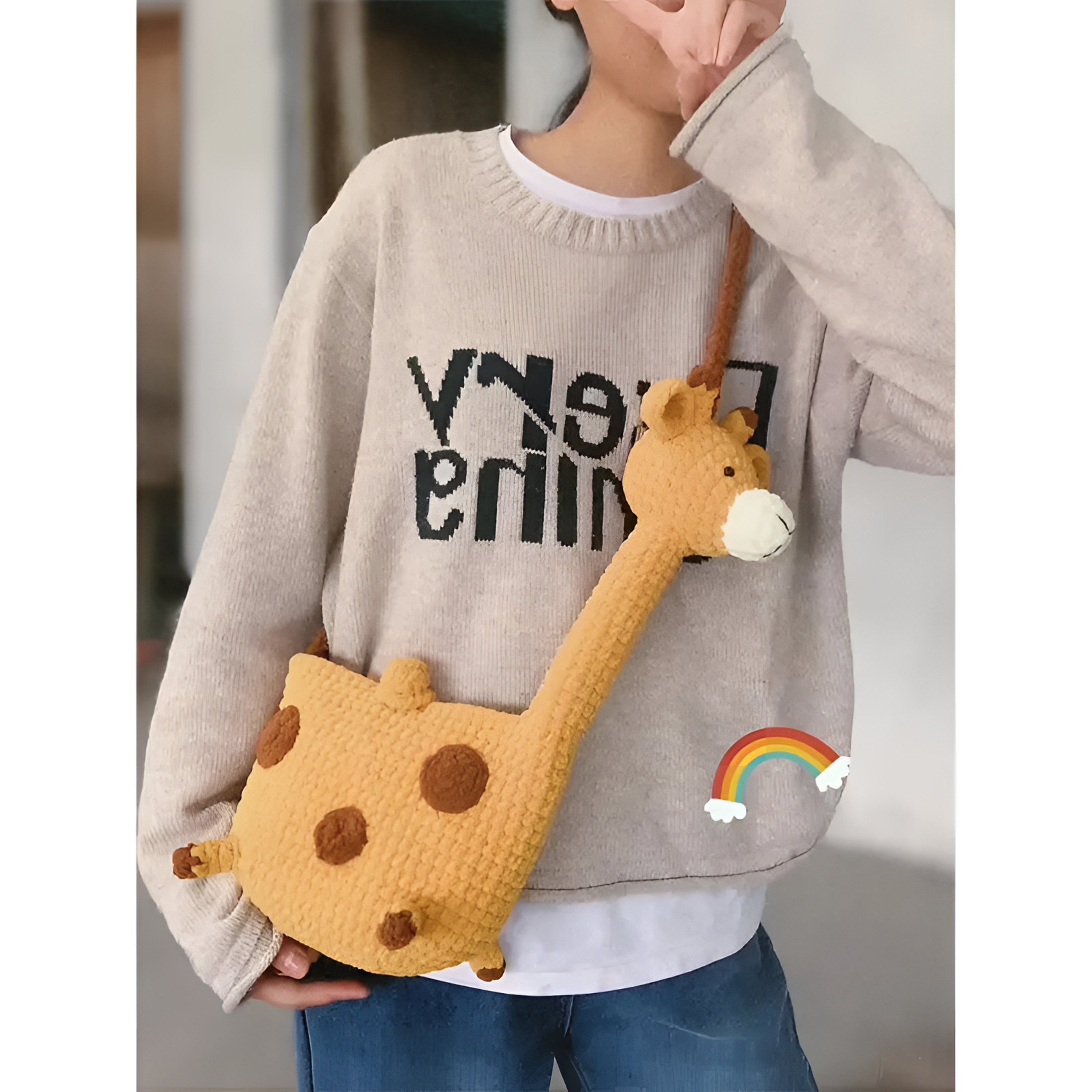 手工编织长颈鹿包毛线钩织diy钩针材料包儿童款成人款可爱斜跨包