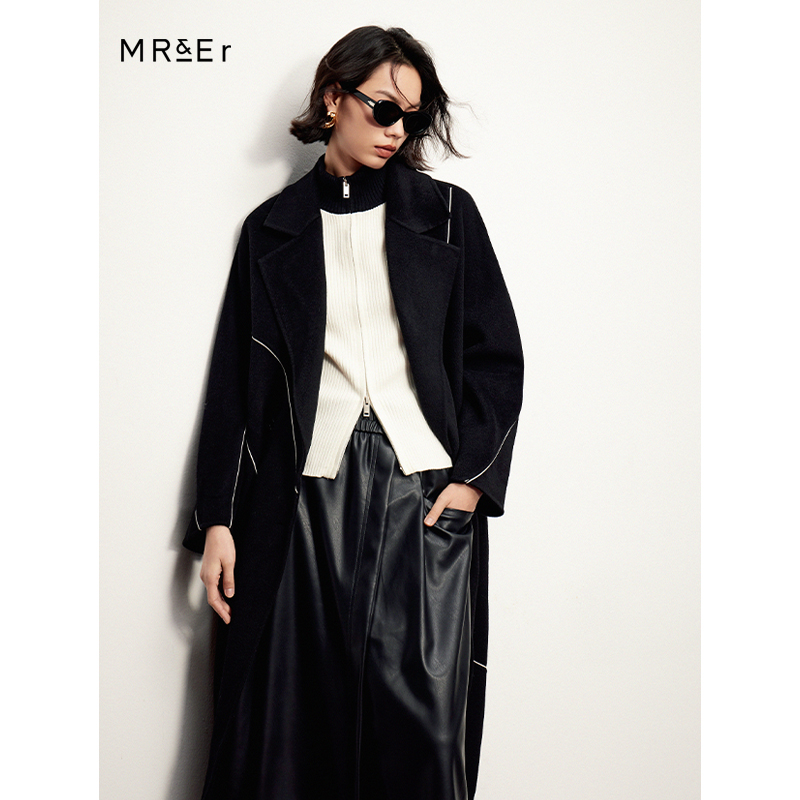 【达人专享】弧边撞色100%羊毛呢料外套R3D43063