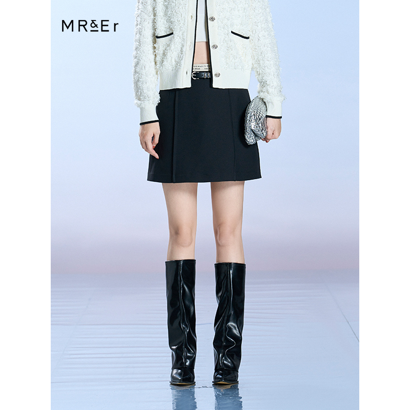 【诗语专属】时尚高腰撞色字母腰头拼接短款半身裙R4A62811