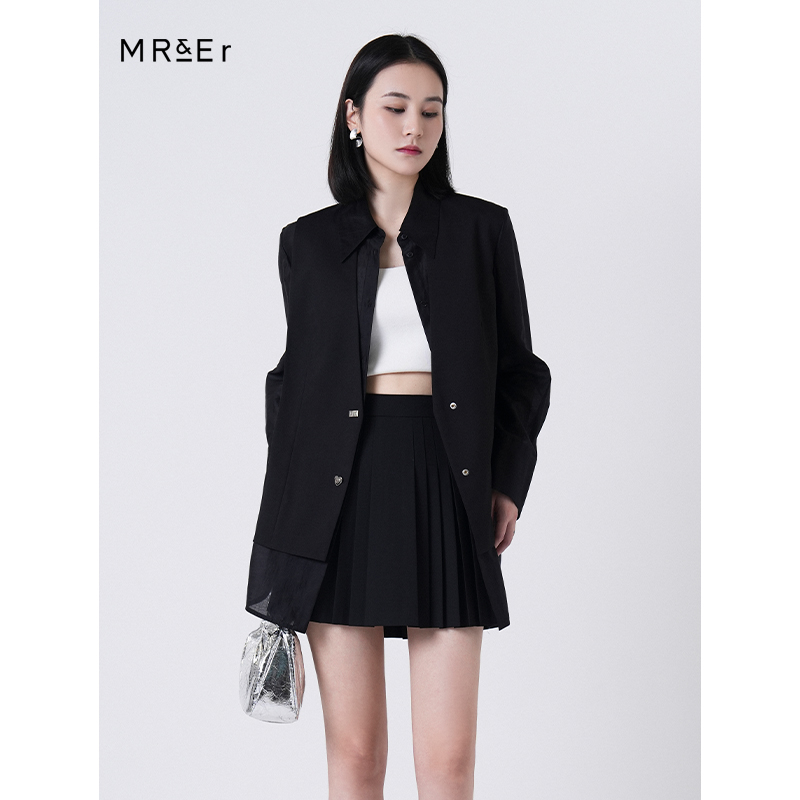 【专柜同款】休闲百搭假两件设计天丝通勤长袖衬衫R4A23062