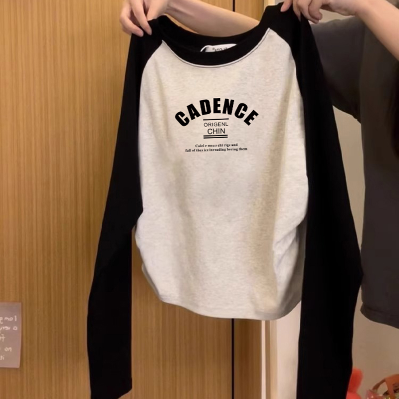 婳娇插肩设计感t恤打底小衫2025新款早秋收腰褶皱显瘦长袖上衣女