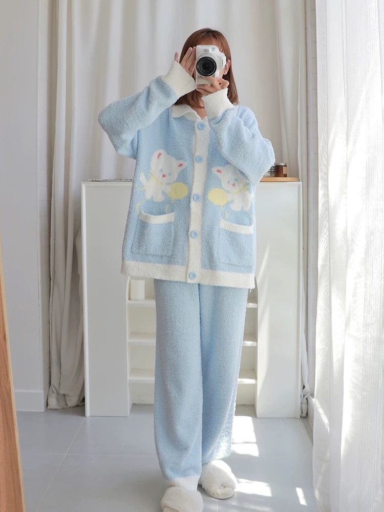 【小奶猫】半边绒软绵绵奶呼呼睡衣女秋冬加厚可爱小猫可外穿两件套