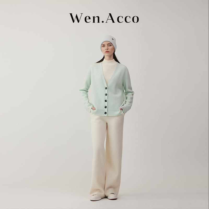 V领温柔风羊毛针织开衫秋冬百搭毛衣软糯外套S453-1