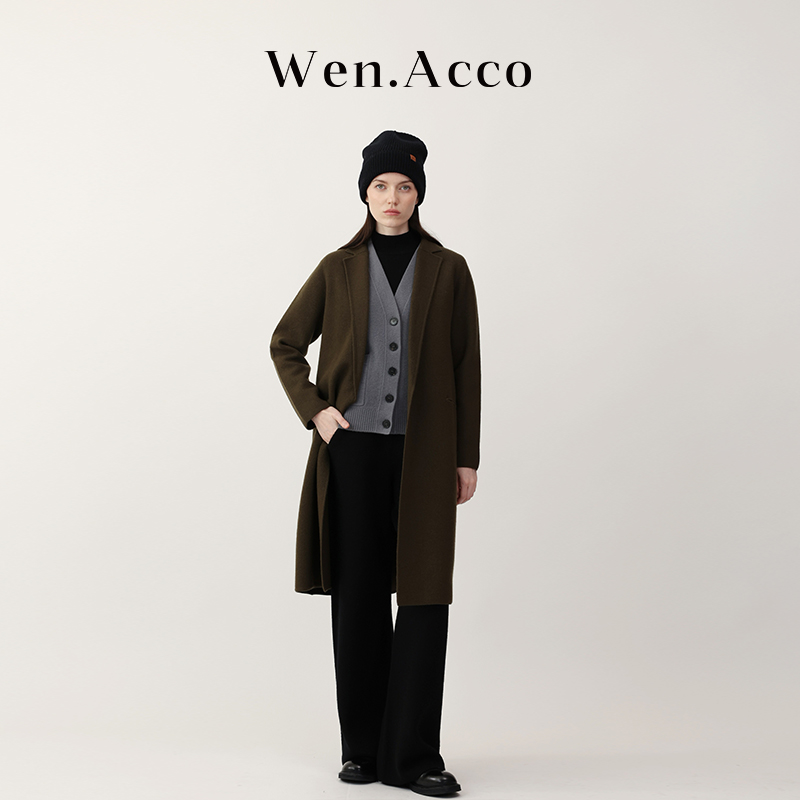 【T】高级感羊毛强缩毛呢大衣修身军绿色中长款直筒外套一粒扣Z91