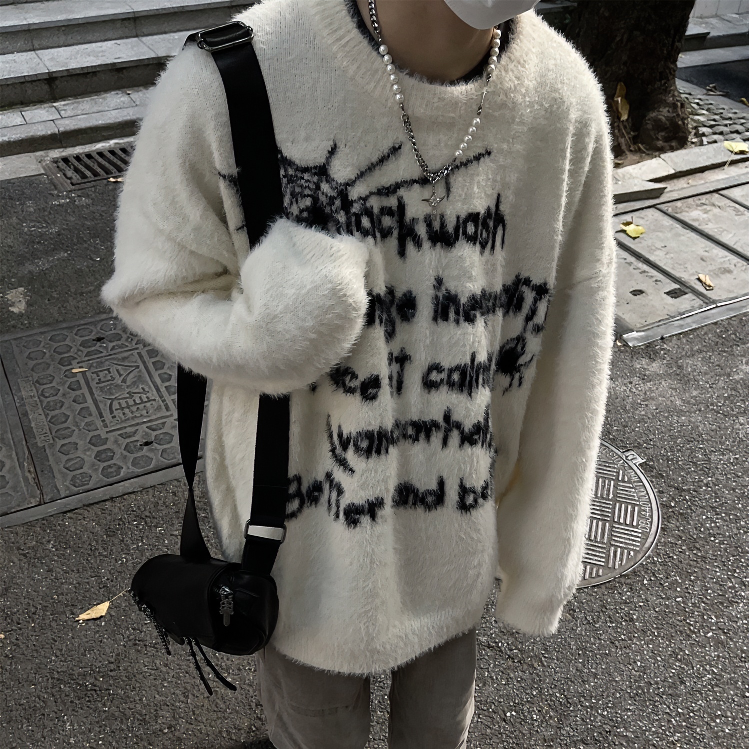 美式国潮慵懒风字母套头针织衫休闲情侣宽松时尚百搭毛衣秋冬新款