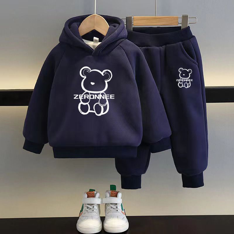 童装男童秋冬装加绒卫衣套装洋气宝宝运动服儿童2023春装帅气衣服