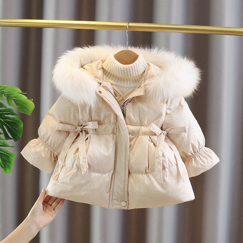 女童羽绒服2023冬装新款女宝宝洋气加厚中长款外套儿童连帽上衣潮
