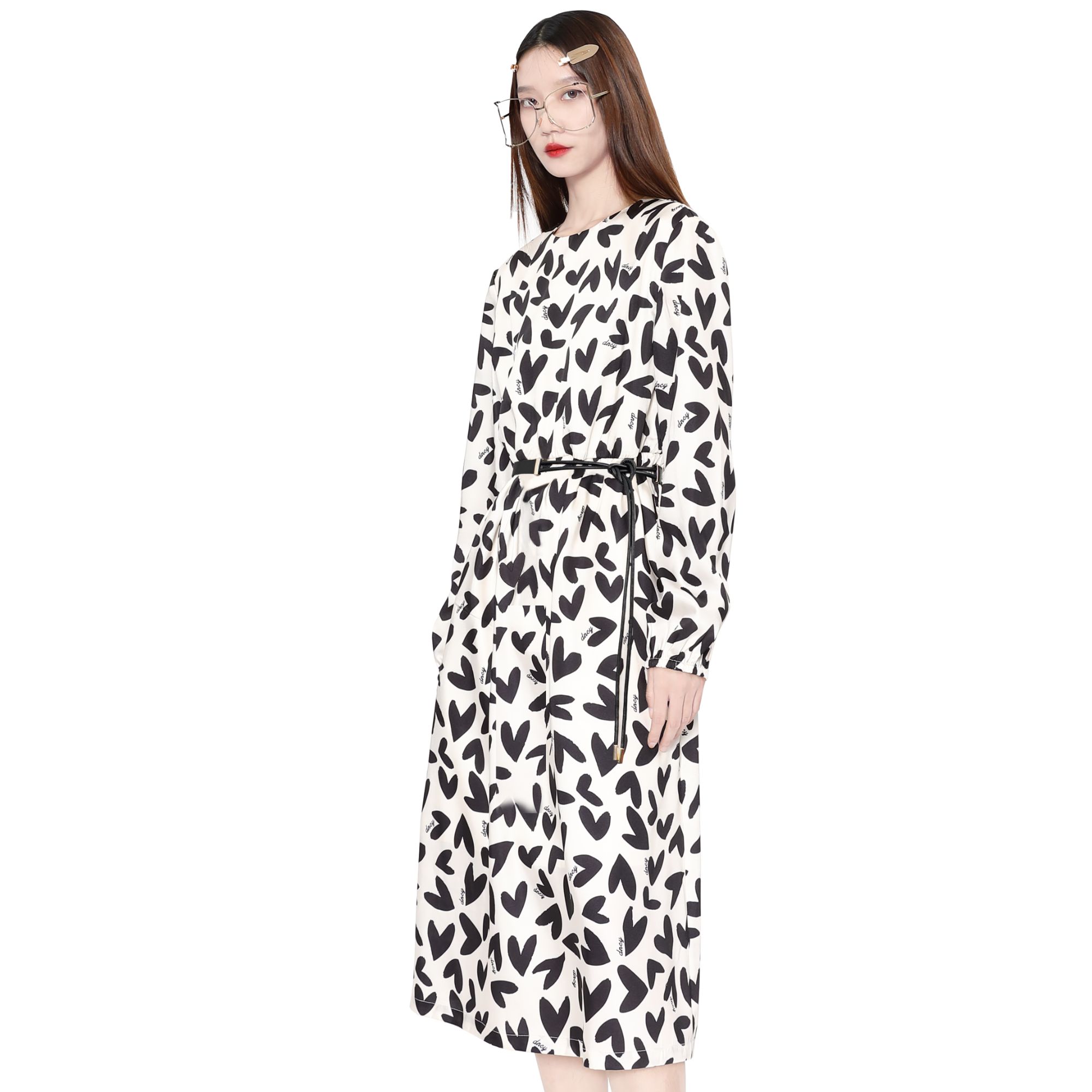 02集合1-65爱心轻奢印花气质宽松时尚收腰连衣裙